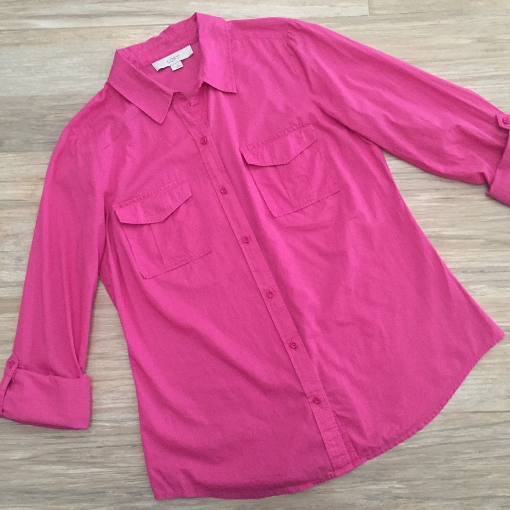 LOFT 100% Cotton Pink Button Down Shirt Size Small